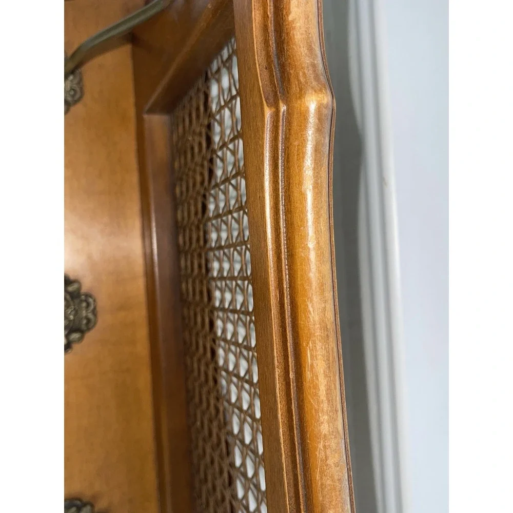 Vintage German STIL Wood Wall Shelf With‎ Coat Hooks Rattan/Cane Shelf READ